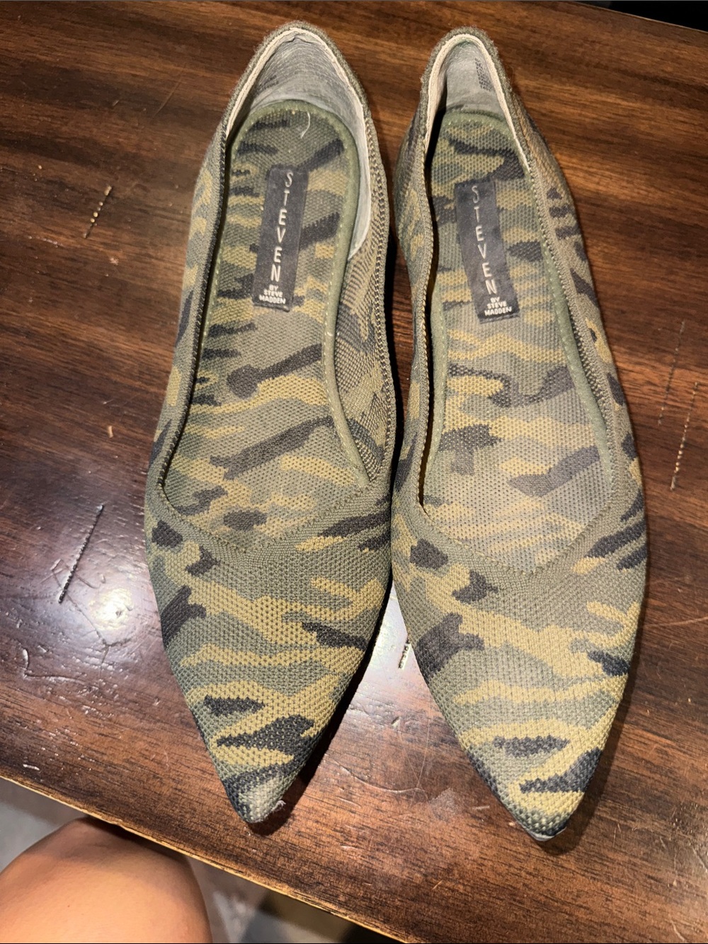 Steven By Steve Madden Olive Camo Pointed-Toe Knit Flats